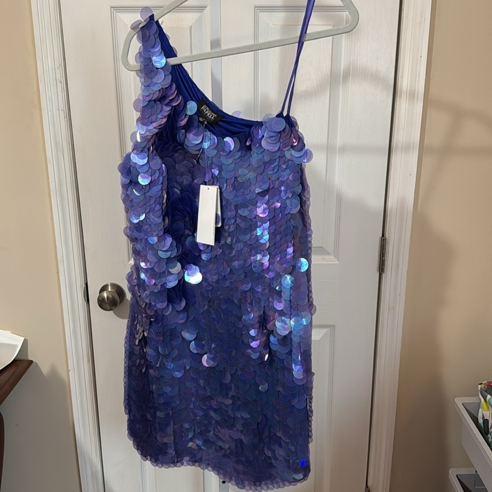 Adrianna Papell Purple one shoulder Sequin Dress Y2K - Picture 6 of 7